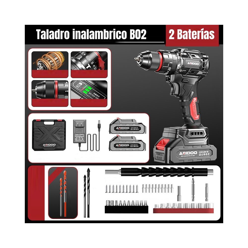 Kit Taladro Atornillador Inal&aacute;mbrico 21v 2 Bater&iacute;as B02 image number 1.0
