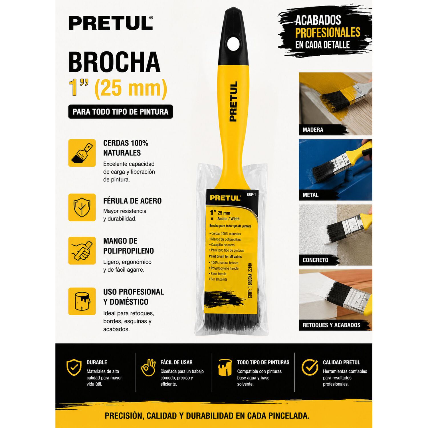 Brocha Para Pintar Ultraresistente 1(2,5cm) Pretul image number 2.0