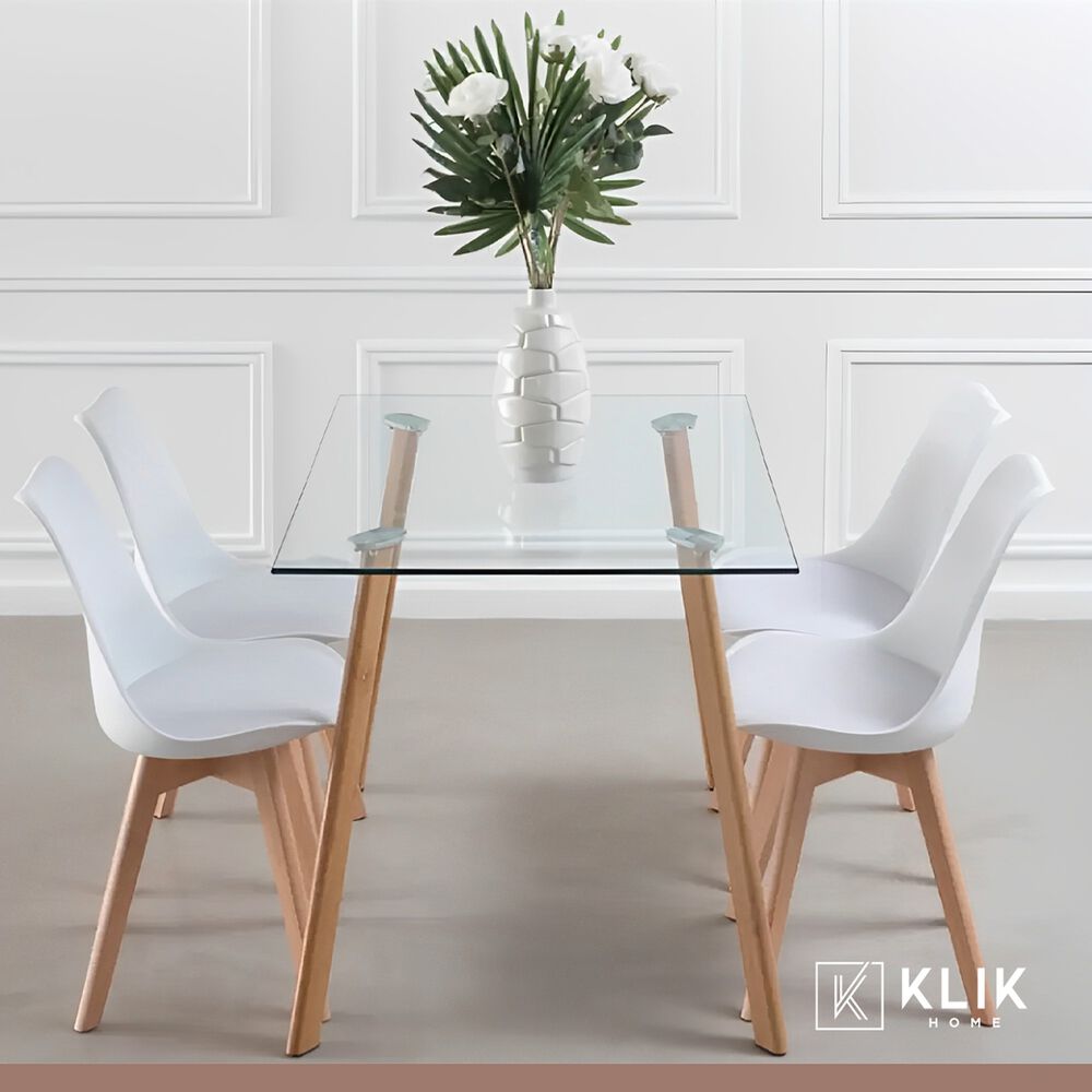 Comedor Mesa De Vidrio N&oacute;rdica 140x90 Cm + 4 Sillas Tulip Blancas image number 7.0