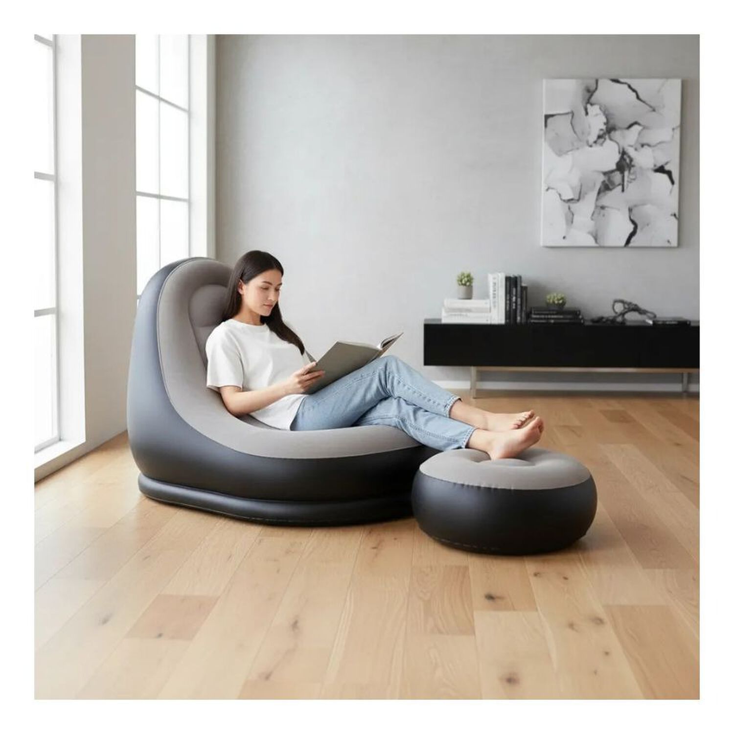 Sofa Con Reposa Pies Inflable Puff Sillon Portatil image number 1.0