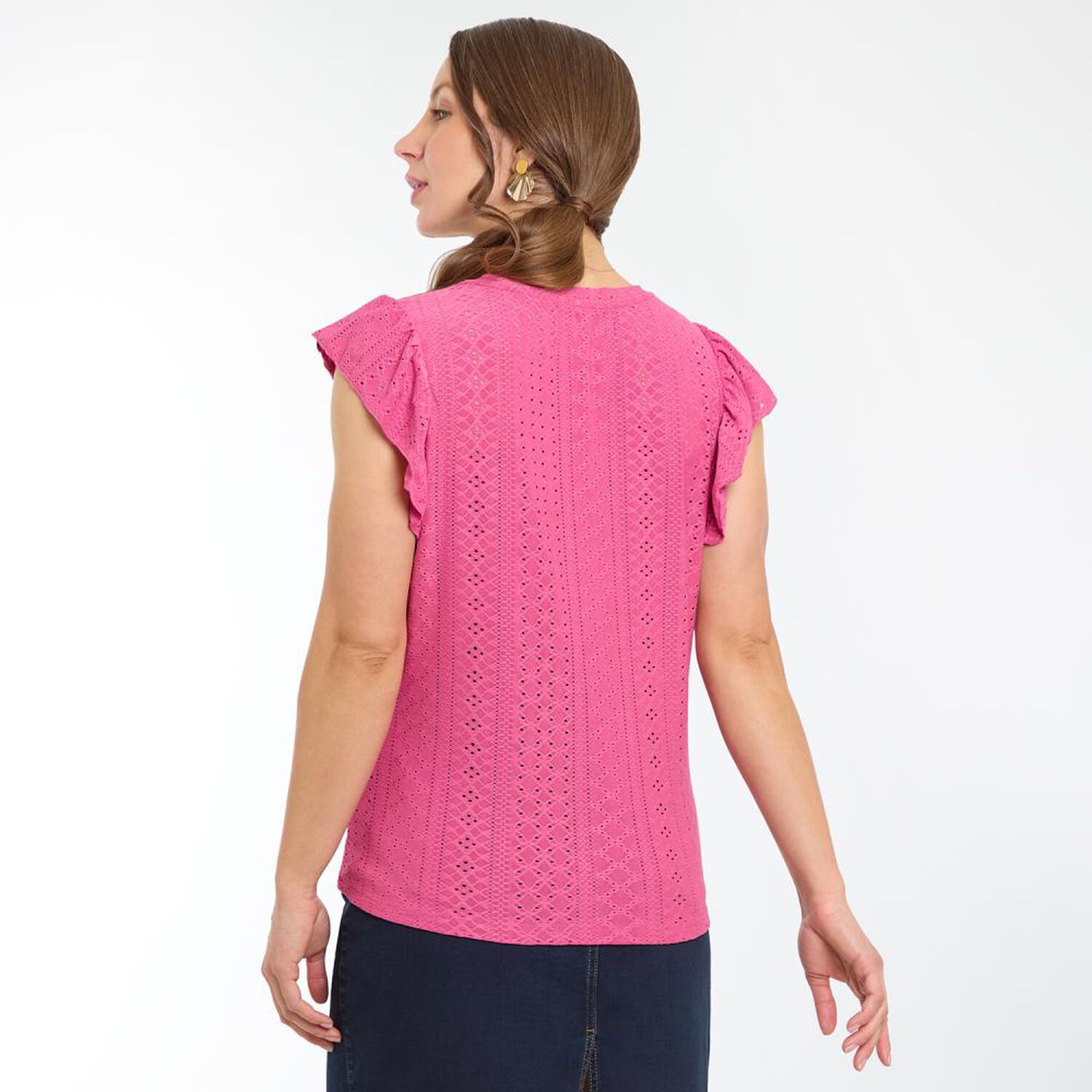 Polera Broderi Sin Mangas Con Vuelos Cuello Redondo Mujer Geeps image number 3.0