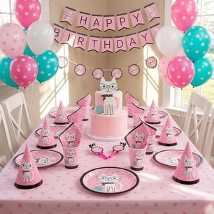 Set Cumplea&ntilde;os Gato Kitty Cat Diva Purrfect Cotill&oacute;n 6 Uni