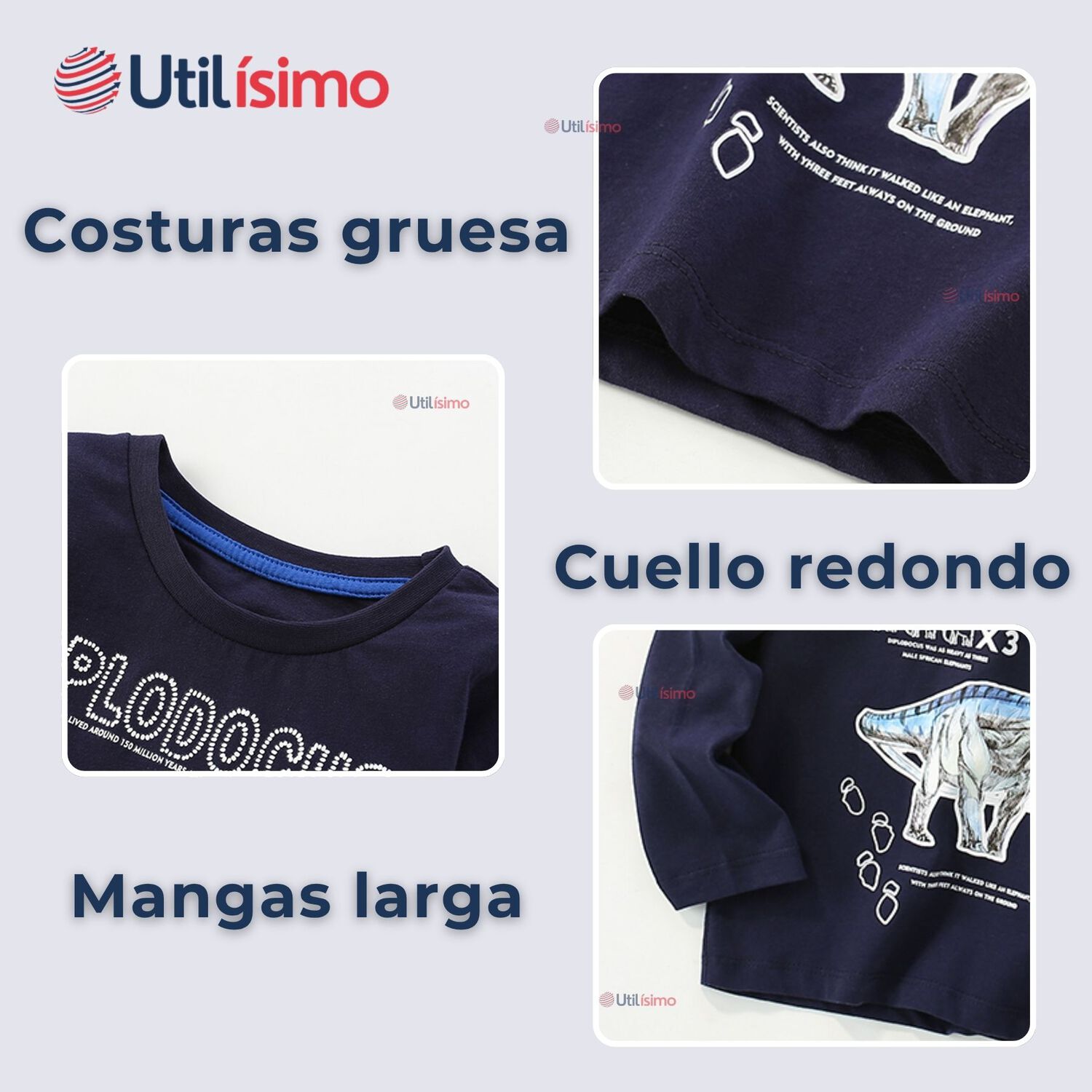 Polera Manga Larga Ni&ntilde;o 100% Algod&oacute;n Dinosaurio Azul Camiseta image number 4.0