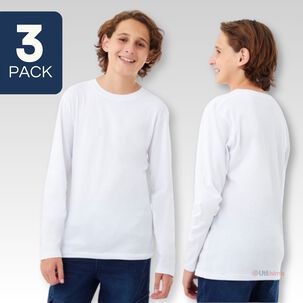 Pack 3 Camisetas Poleras Polar Manga Larga Primera Capa Blanco