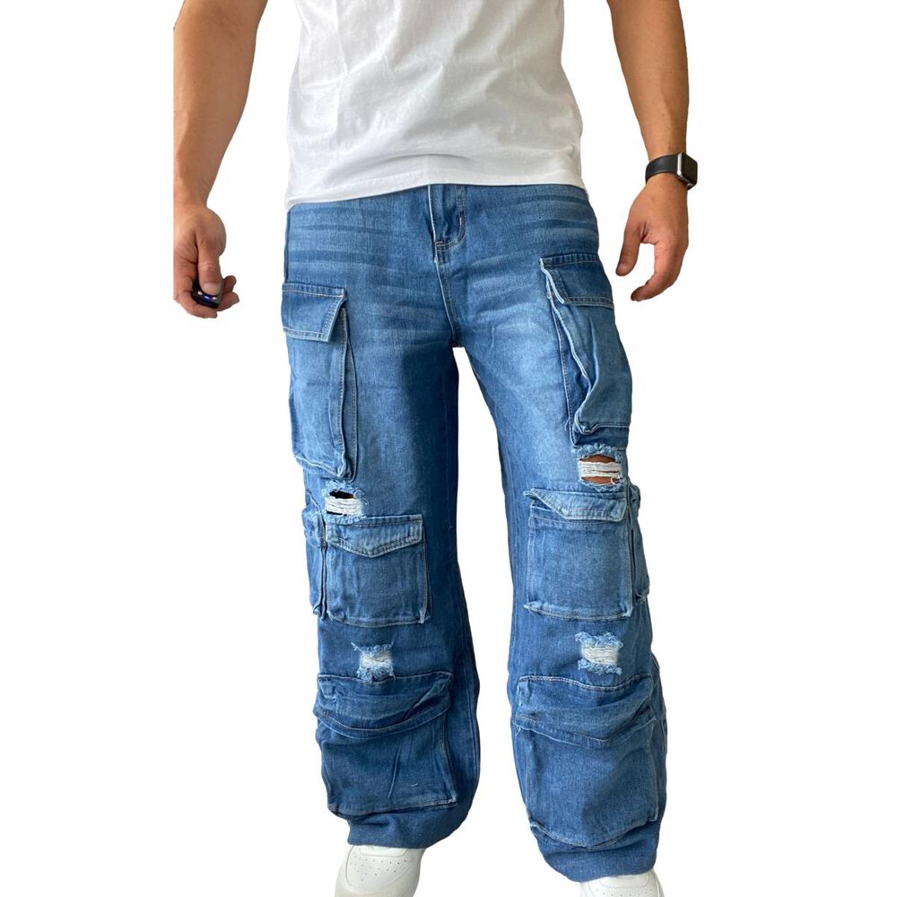 Jeans Diábolo Multicargo Rasgado Ancho Wide Leg Hombre image number 0.0