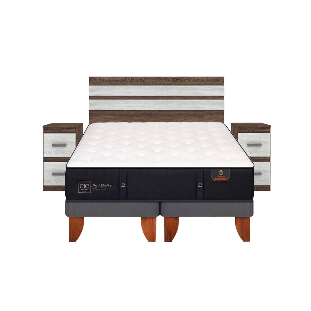 Cama Europea Cic Premium / 2 Plazas / Base Dividida + Set De Maderas Madrid image number 0.0