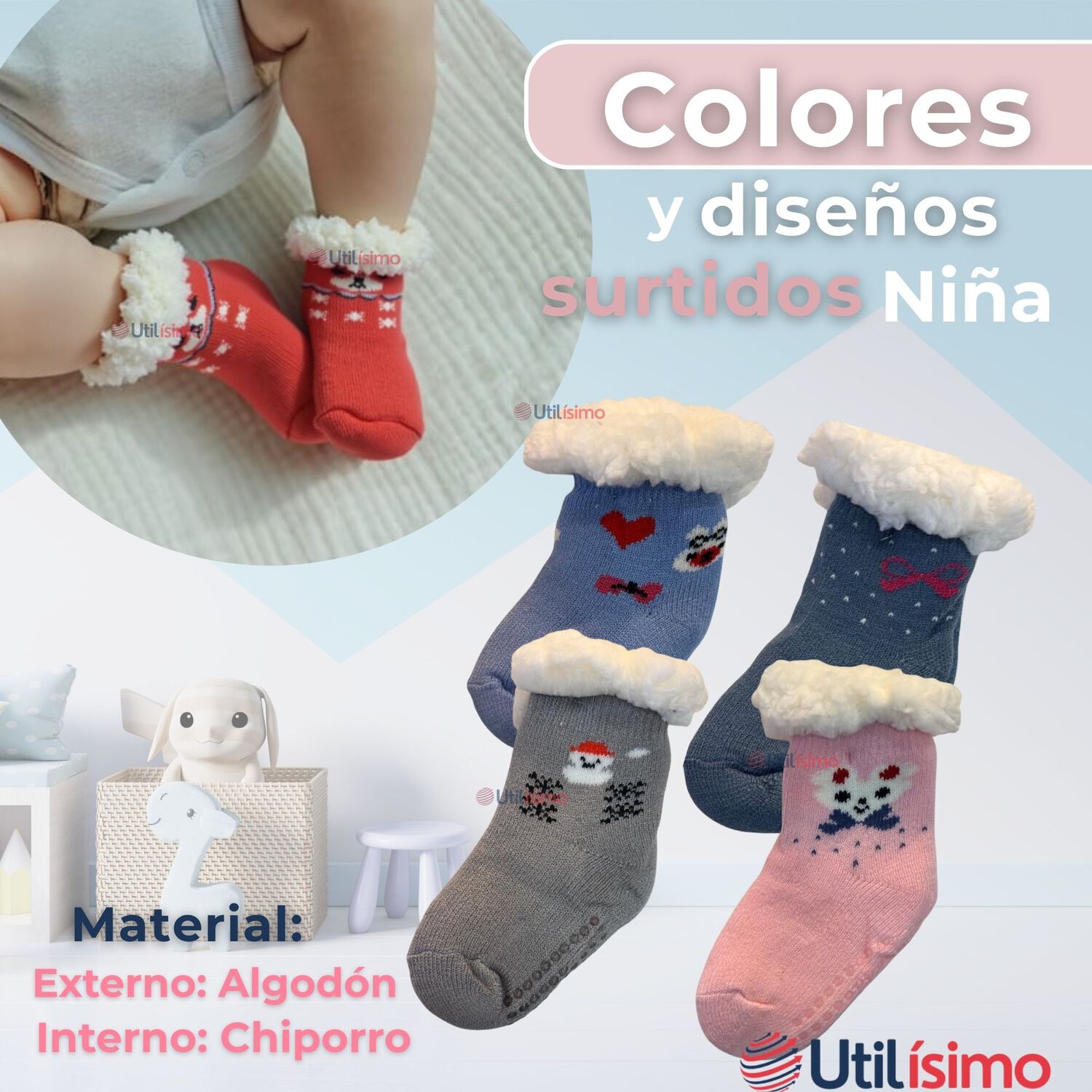Pack 3 Calcetines De Chiporro Beb&eacute; Ni&ntilde;a Antideslizante Colores Surtidos image number 1.0
