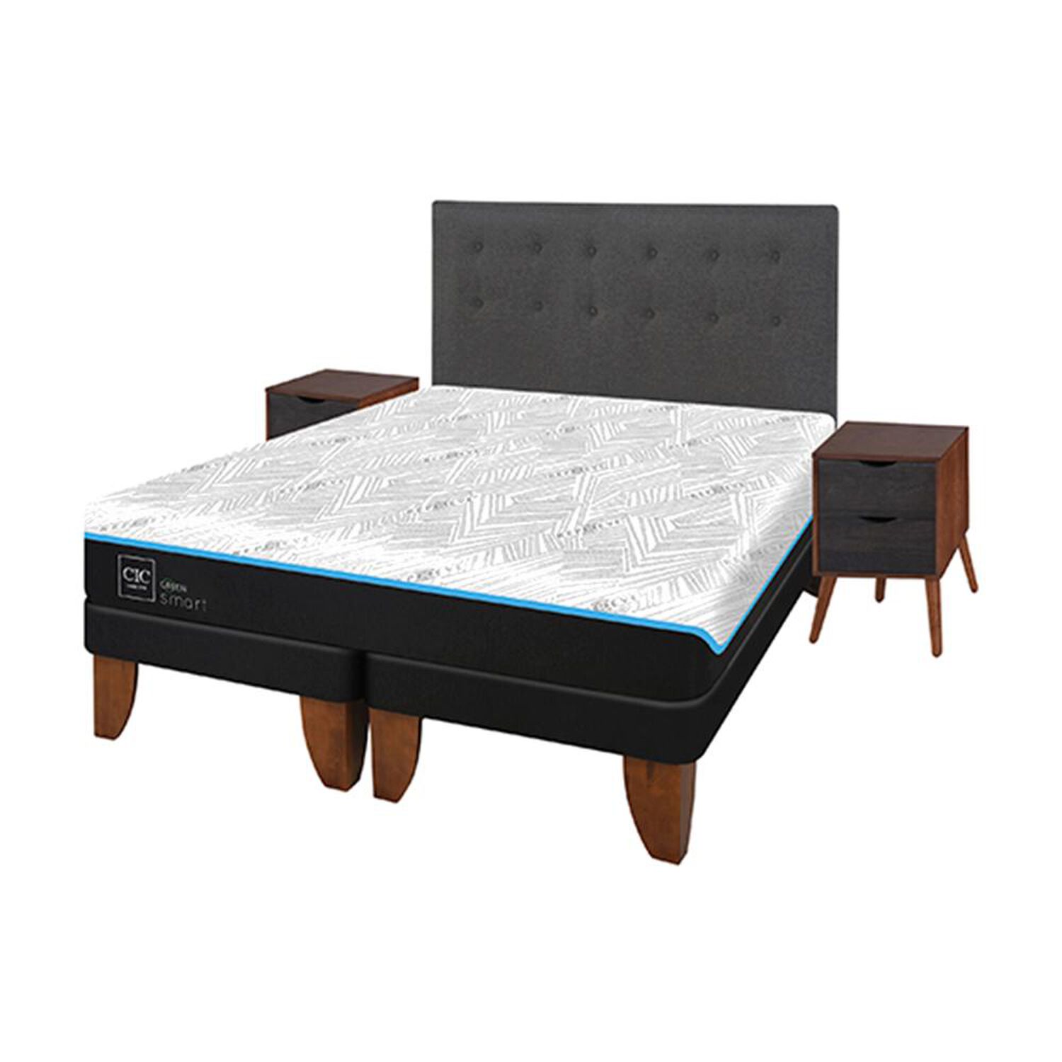 Cama Europea Cic Green Infinity / 2 Plazas / Base Dividida + Set De Maderas image number 1.0