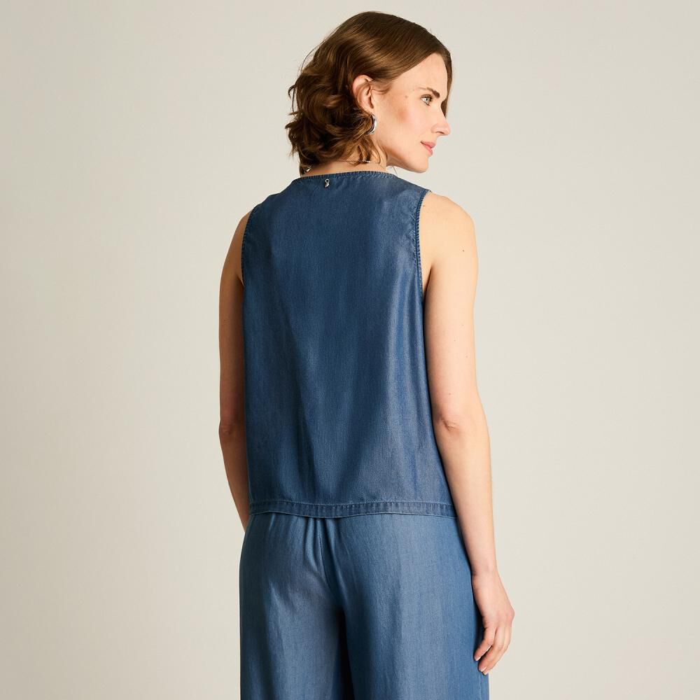 Blazer Lyocell Sin Mangas Abotonado Cuello V Mujer Lorenzo Di Pontti image number 2.0