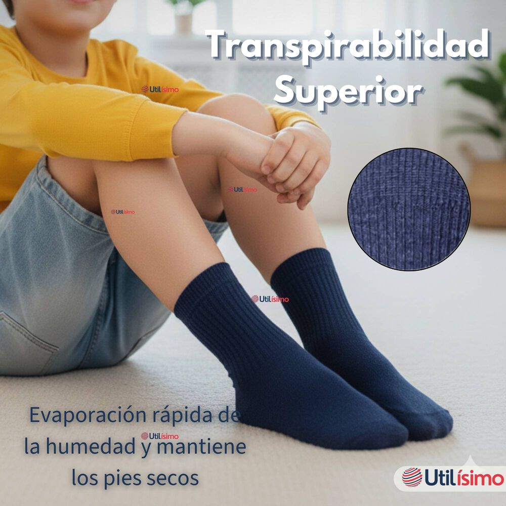 Pack 3 Calcet&iacute;nes Escolares Corto Bamb&uacute; Azul Ni&ntilde;os Y Juvenil image number 7.0