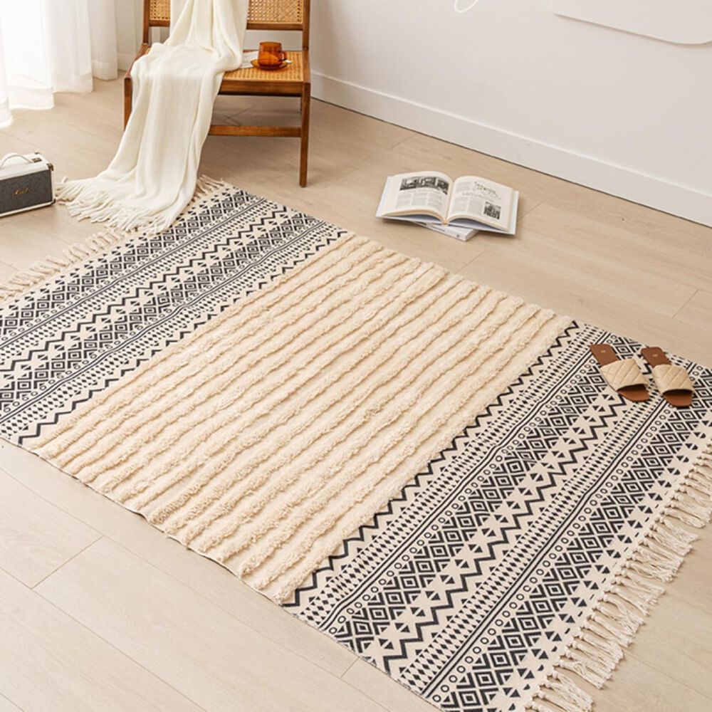 Alfombra Estilo N&oacute;rdico Bohemio Con Flecos 120x180 Cm Yomshi image number 1.0