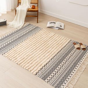 Alfombra Estilo N&oacute;rdico Bohemio Con Flecos 120x180 Cm Yomshi