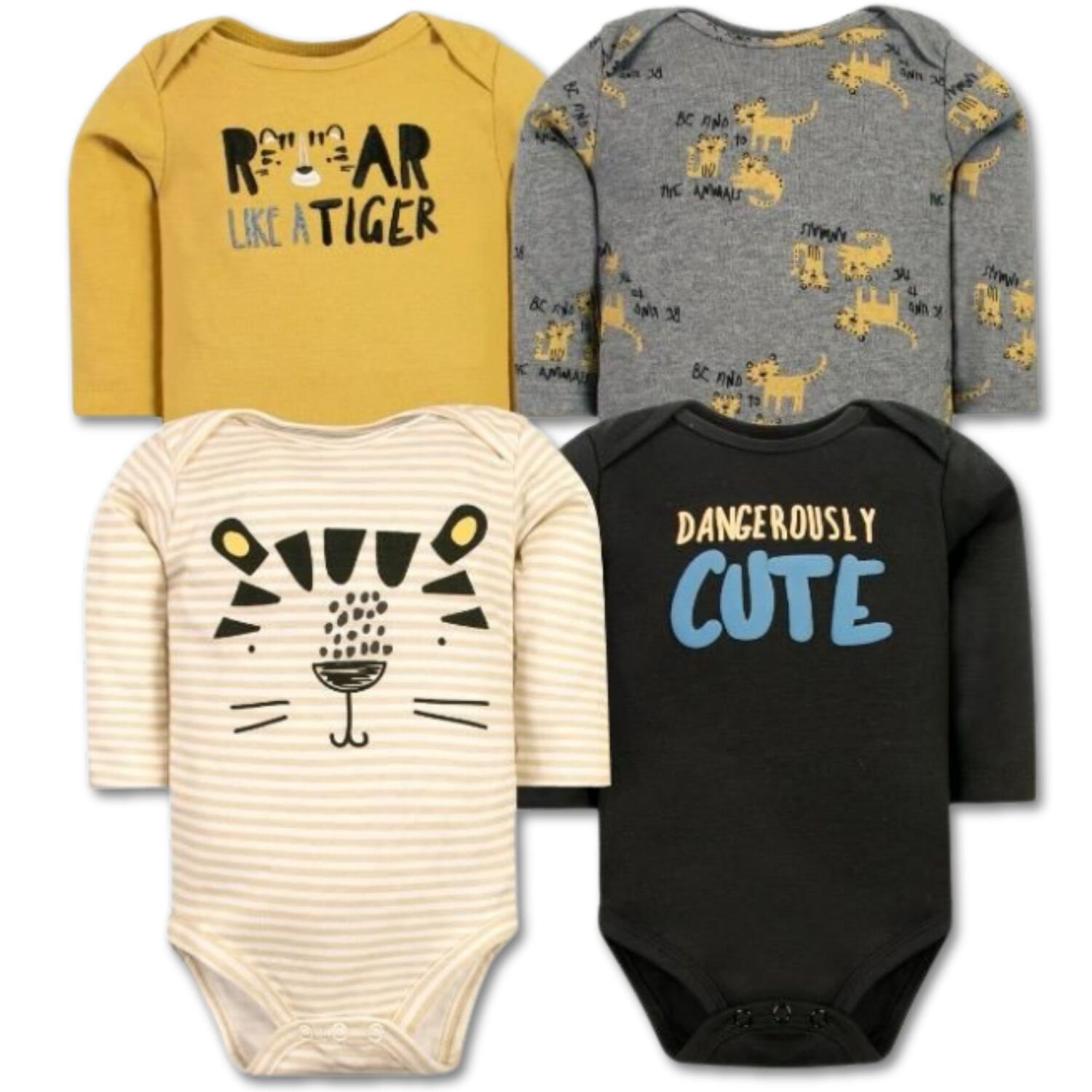 Pack 4 Bodys Ni&ntilde;o Manga Larga Tedmimak 100% Algod&oacute;n Cute Tigers image number 0.0