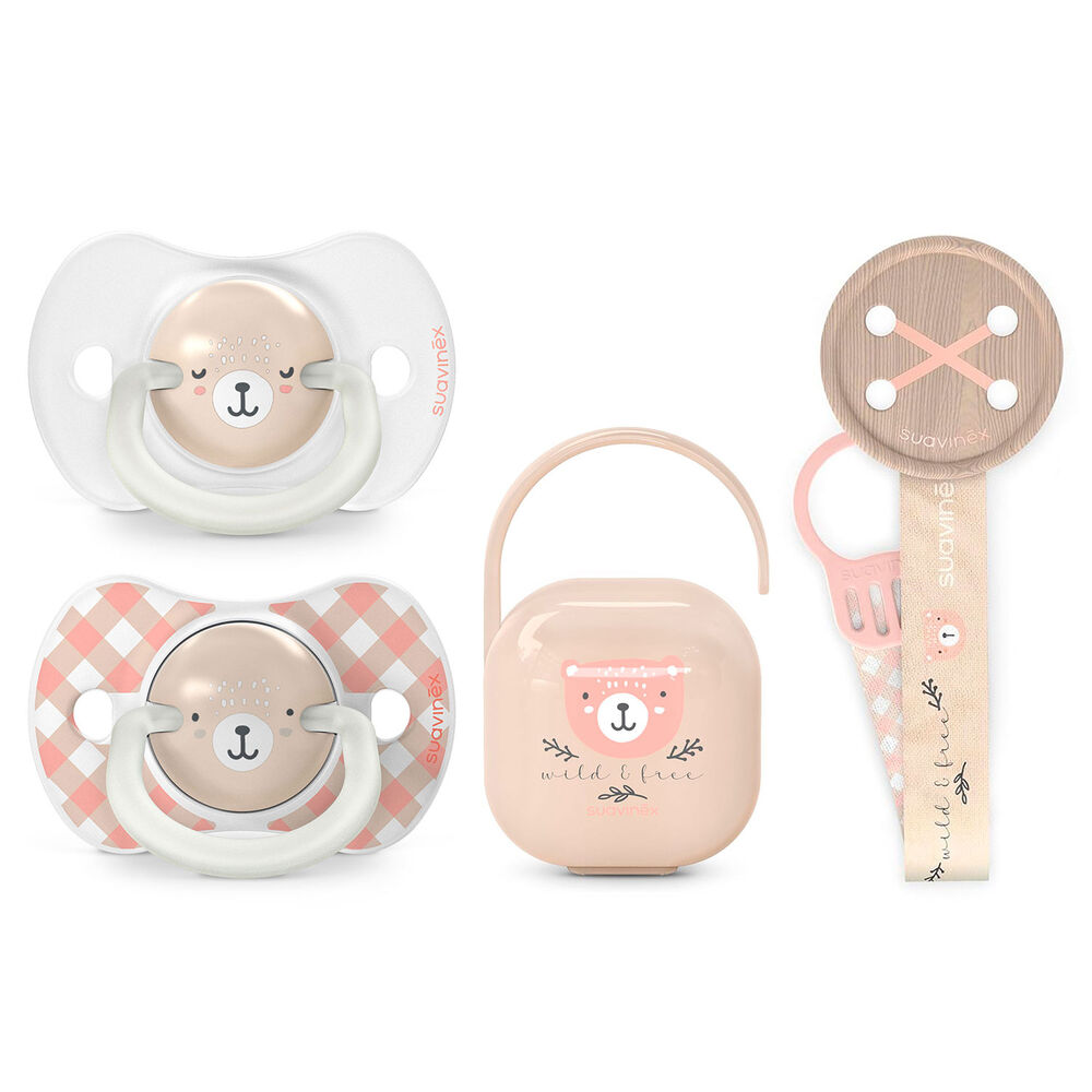 Pack Chupetes Noche Y Dia + Broche + Porta Chupetes Wild Rosa 6-18m image number 0.0