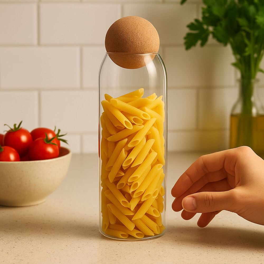 Botella Frasco Contenedor 1200ml Vidrio 20cm Con Tapa Corcho image number 1.0