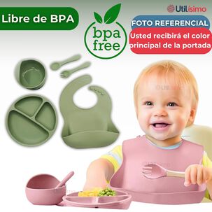 Set De Alimentaci&oacute;n Beb&eacute; Silicona 5 Piezas Libre Bpa Colores Surtidos
