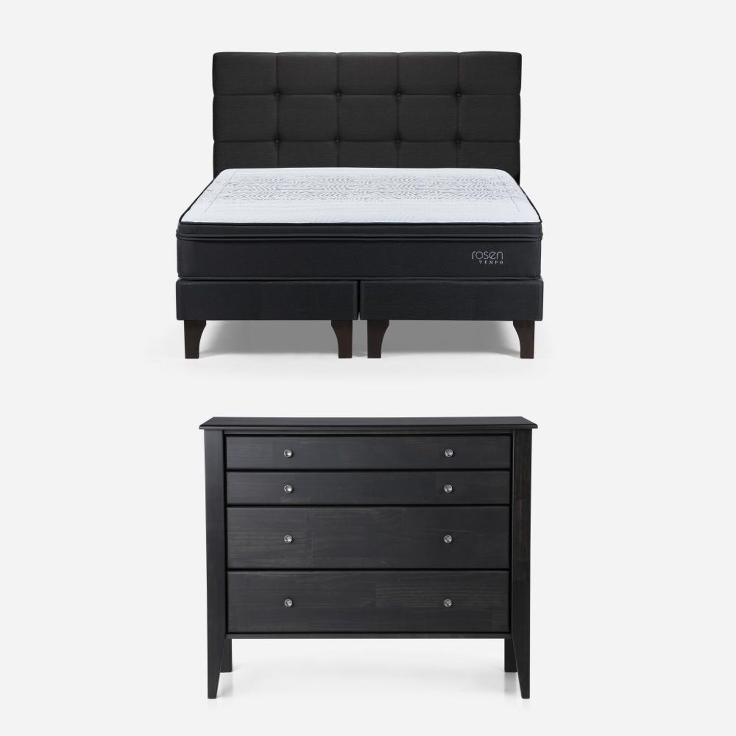 Cama Europea Rosen Tempo / 2 Plazas / Base Dividida + Respaldo Issey + C&oacute;moda Baker Grafito image number 0.0
