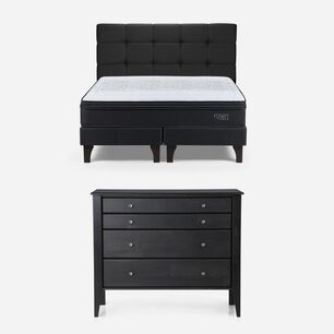 Cama Europea Rosen Tempo / 2 Plazas / Base Dividida + Respaldo Issey + C&oacute;moda Baker Grafito