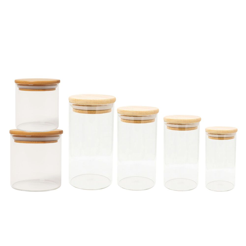 Set 6 Frascos Contenedores Repostero Vidrio Con Tapa Bambu image number 0.0