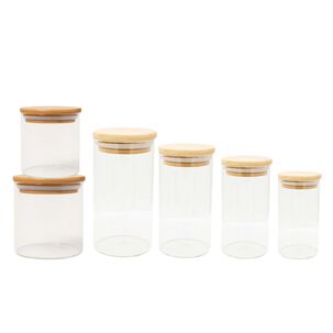 Set 6 Frascos Contenedores Repostero Vidrio Con Tapa Bambu