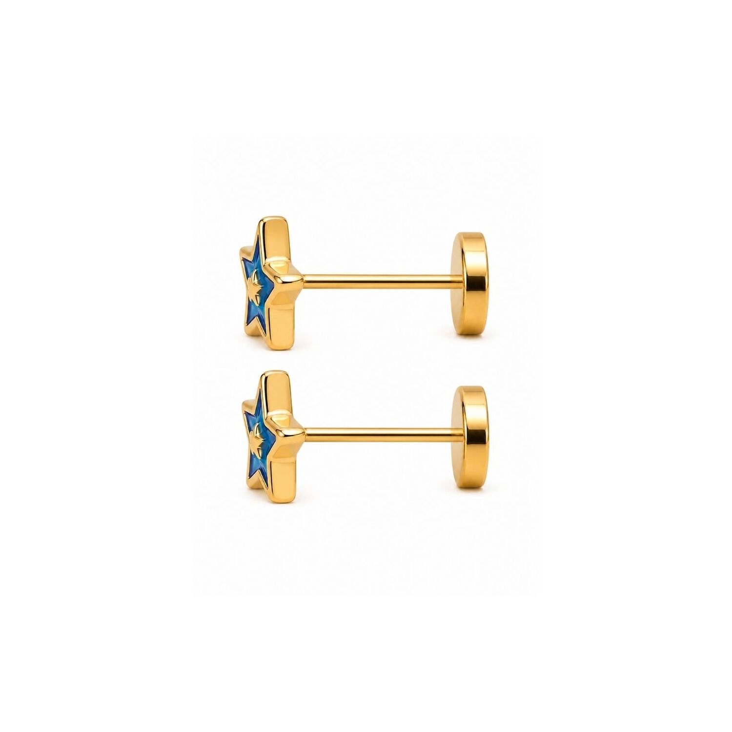 Aros Abridores Estrella Colores 5mm Oro 14k Beb&eacute; Ni&ntilde;a Azul image number 2.0
