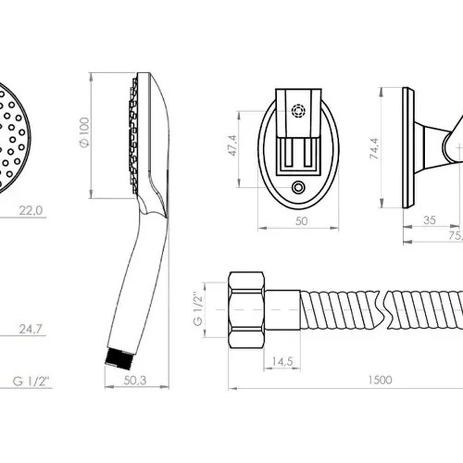 Set De Ducha Manual Con Flexible 150 Cm Y Soporte Modelo Rimini Marca Stretto Color Cromo image number 7.0