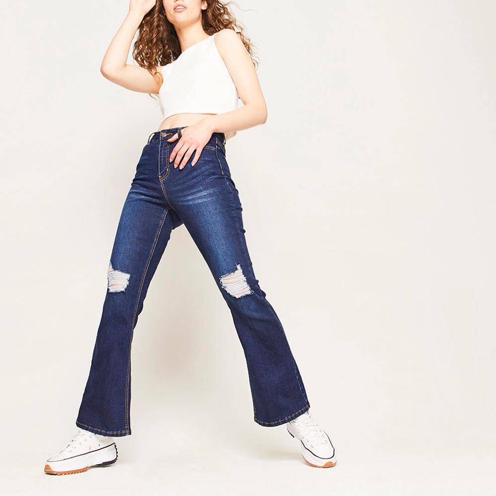 Jeans Roturas Tiro Alto Flare Mujer Freedom image number 1.0
