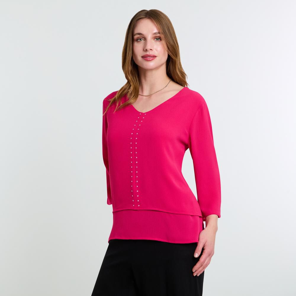 Blusa Lisa Manga 3/4 Cuello V Mujer Lesage image number 2.0
