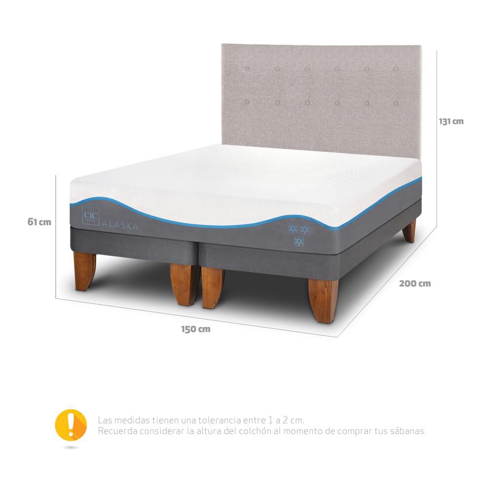 Cama Europea Cic Alaska / 2 Plazas / Base Dividida + Respaldo image number 2.0