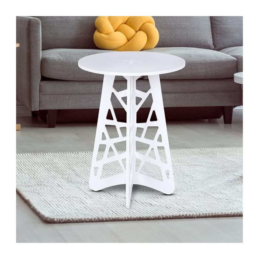 Mesa Auxiliar Moderna De Centro Decoración Redondo Blanca image number 2.0