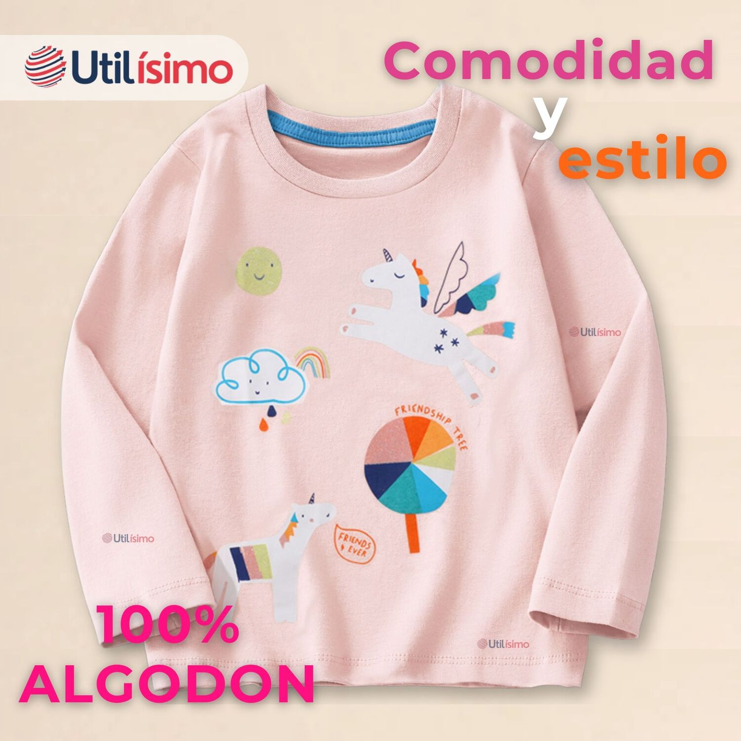 Polera Manga Larga Ni&ntilde;a 100% Algod&oacute;n Dinosauro Unicornio Rosado Camiseta image number 1.0