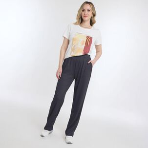Pantalón De Buzo Diseño Rib Tiro Medio Relax Mujer Geeps