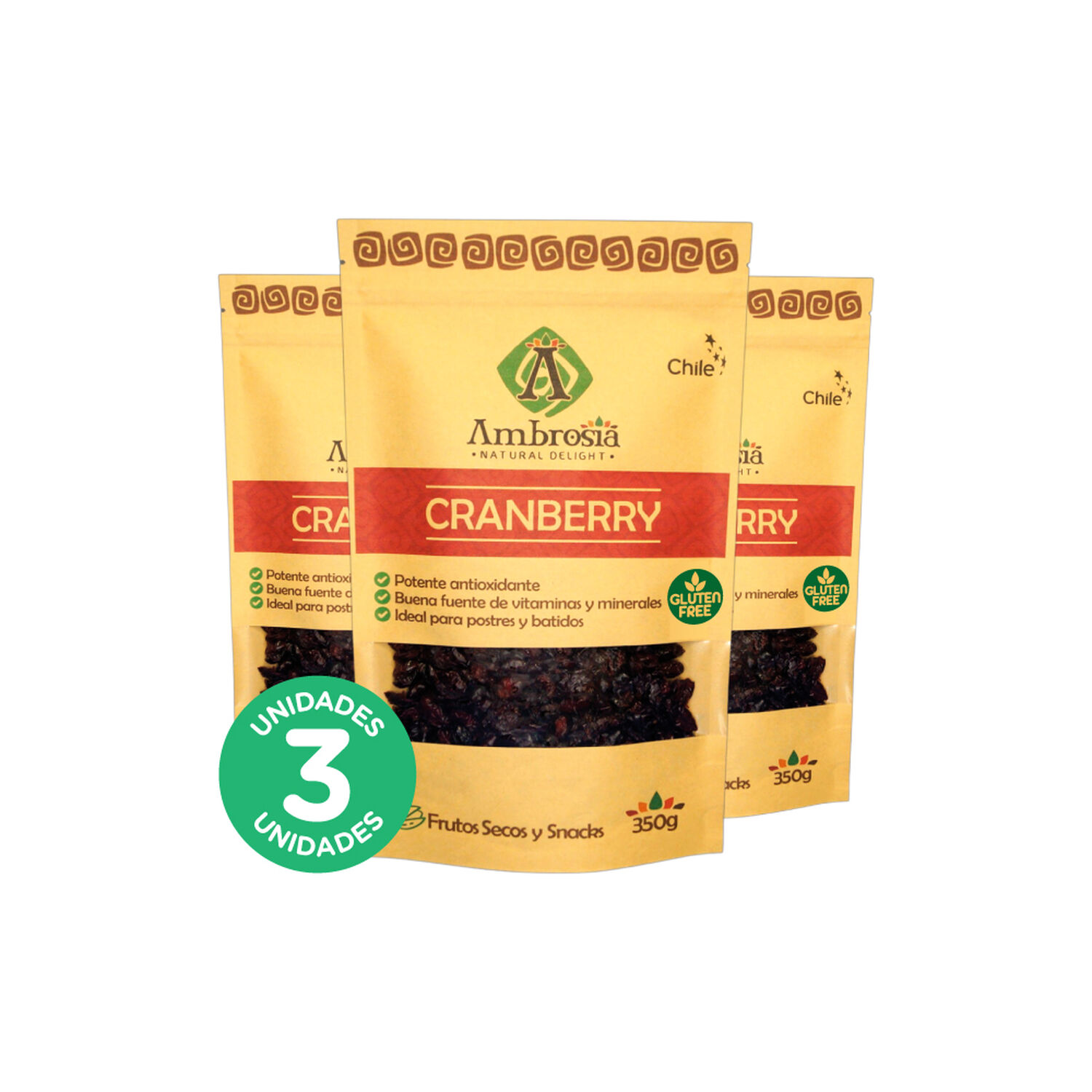 Pack 3, Snack Vegano Cranberry 350gr. image number 0.0