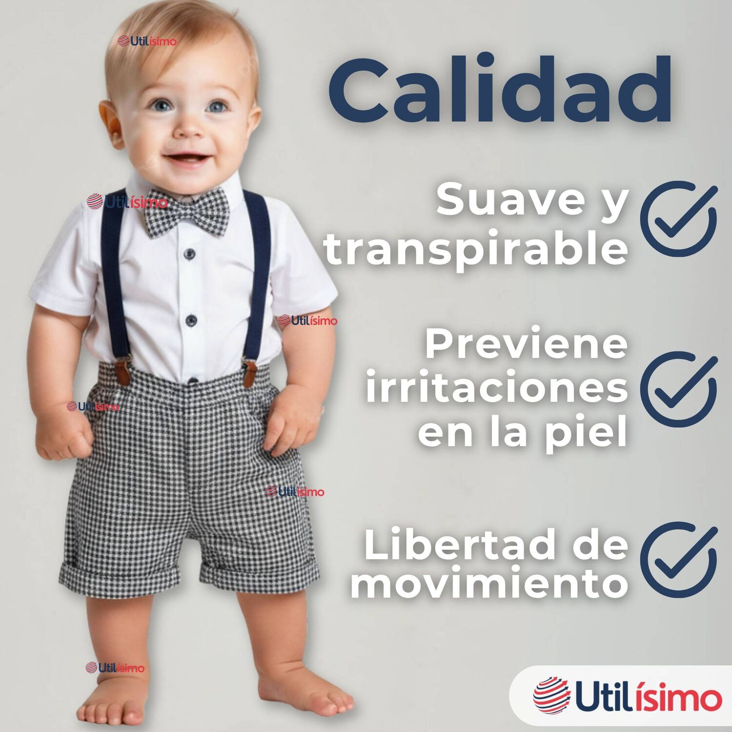 Conjunto De Vestir Con Tirantes Camisa Pantal&oacute;n Corto Algod&oacute;n Beb&eacute; Azul image number 8.0