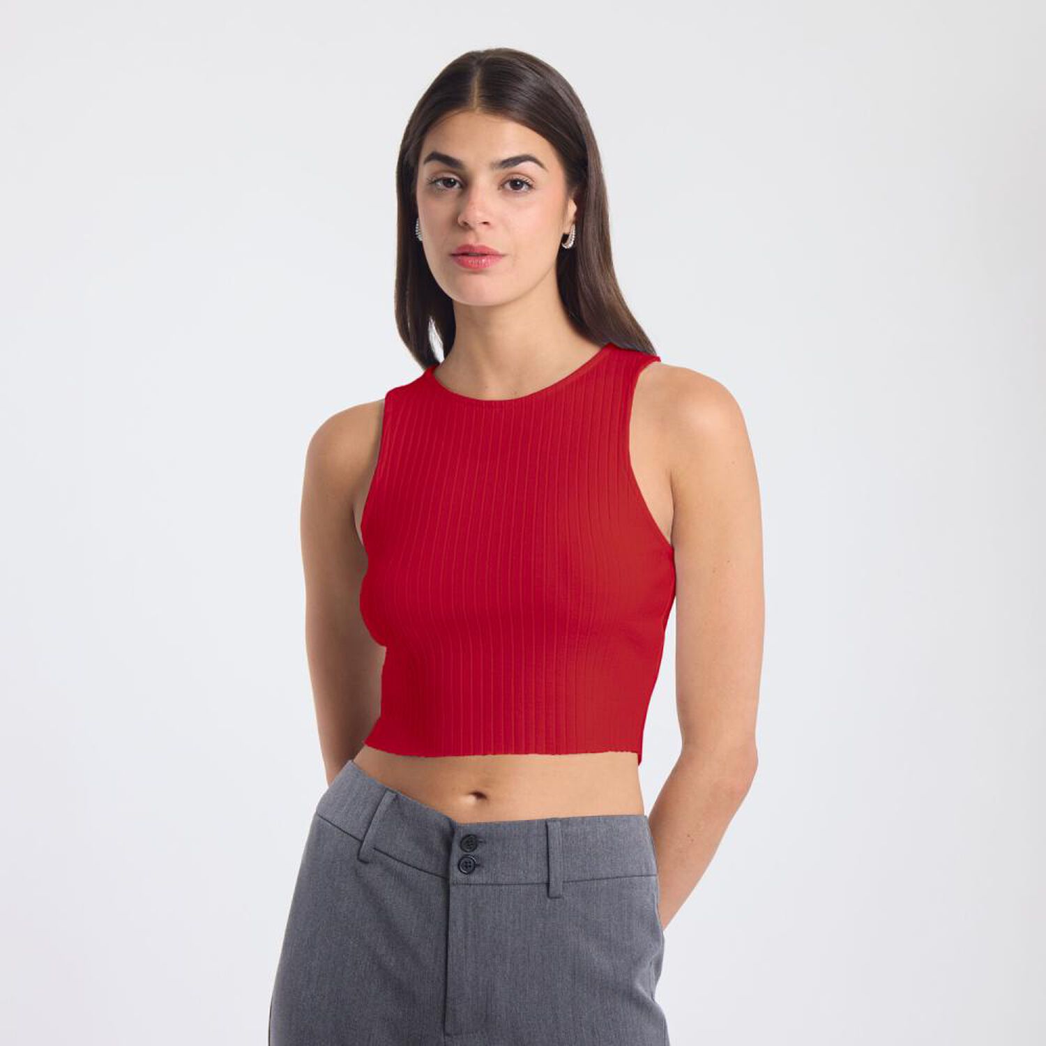 Polera Crop Rib Sin Mangas Cuello Redondo Mujer Rolly Go image number 0.0
