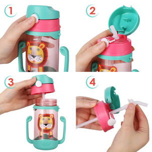 Botella Con Bombilla Para Agua Antiderrame Con Correa Niños