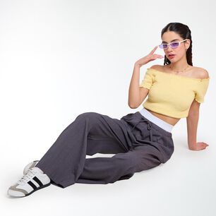 Pantal&oacute;n Doble Pretina Y Amarras Tiro Medio Relax Mujer Freedom