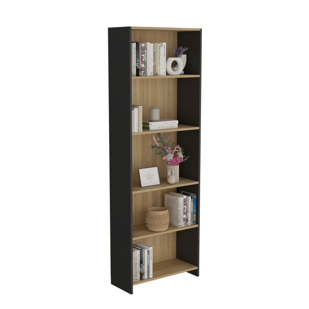 Mueble Biblioteca Con 5 Repisas 180,6x63x26,6 Cm Café Claro Y Negro image number 1.0