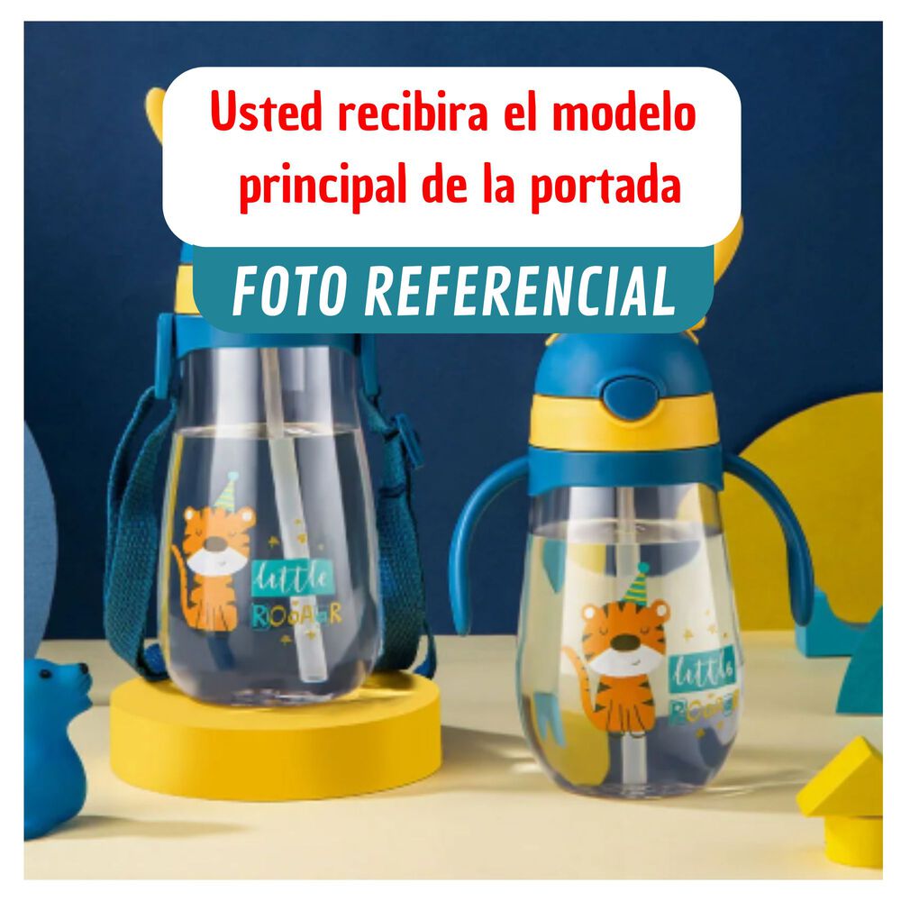Botella Plástica 480 Ml Con Bombilla Y Orejitas Kawai Sin Bpa Niños Elephant With Handles image number 3.0