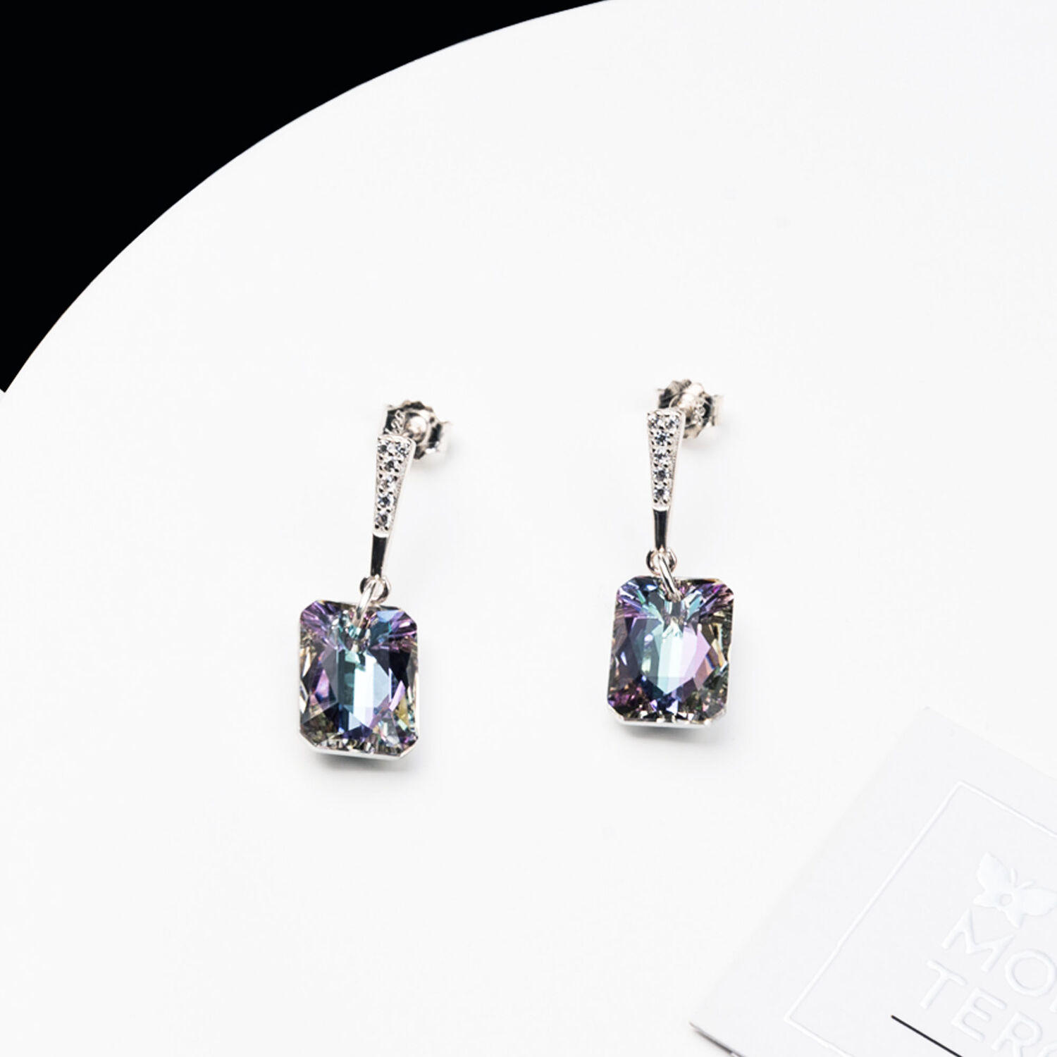 Aros Estefan&iacute;a Plata Italiana 925 Y Cristal Genuino Vitral Light image number 1.0