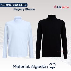 Pack 6 Camisetas Polera Polar Manga Larga Niño Primera Capa Blanco Negro