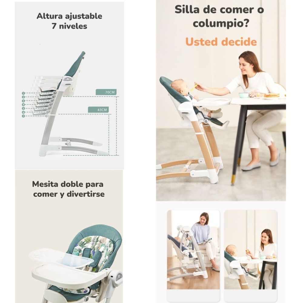 Silla De Comer Y Columpio Mecedor Lujoso Lubabycas Gris image number 6.0
