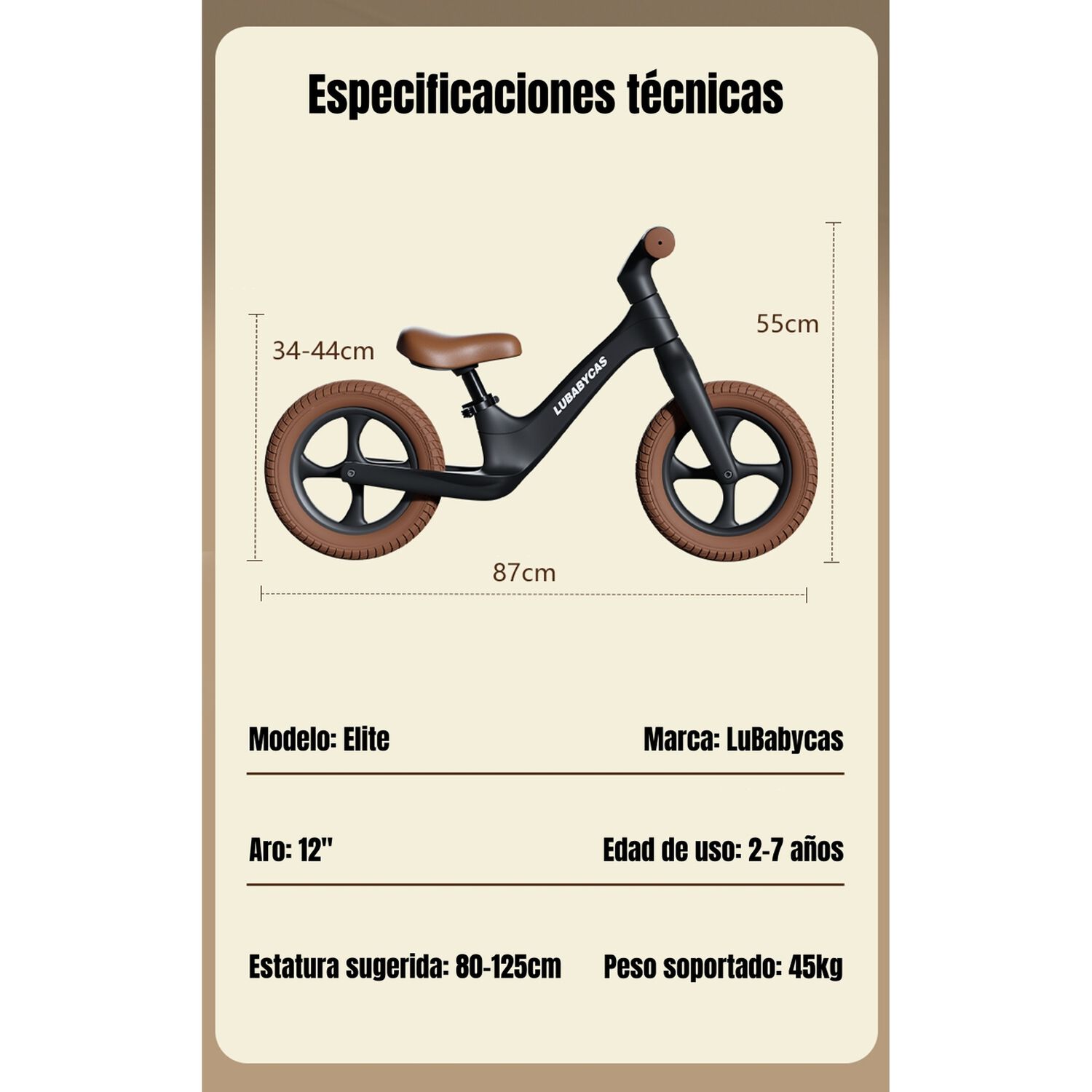 Bicicleta De Equilibrio Aro 12 2-7 A&ntilde;os Elite Lubabycas image number 7.0