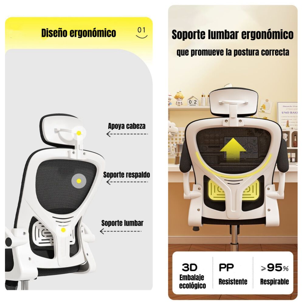 Silla De Escritorio 360° Kikka Con Apoyacabeza Negra image number 2.0