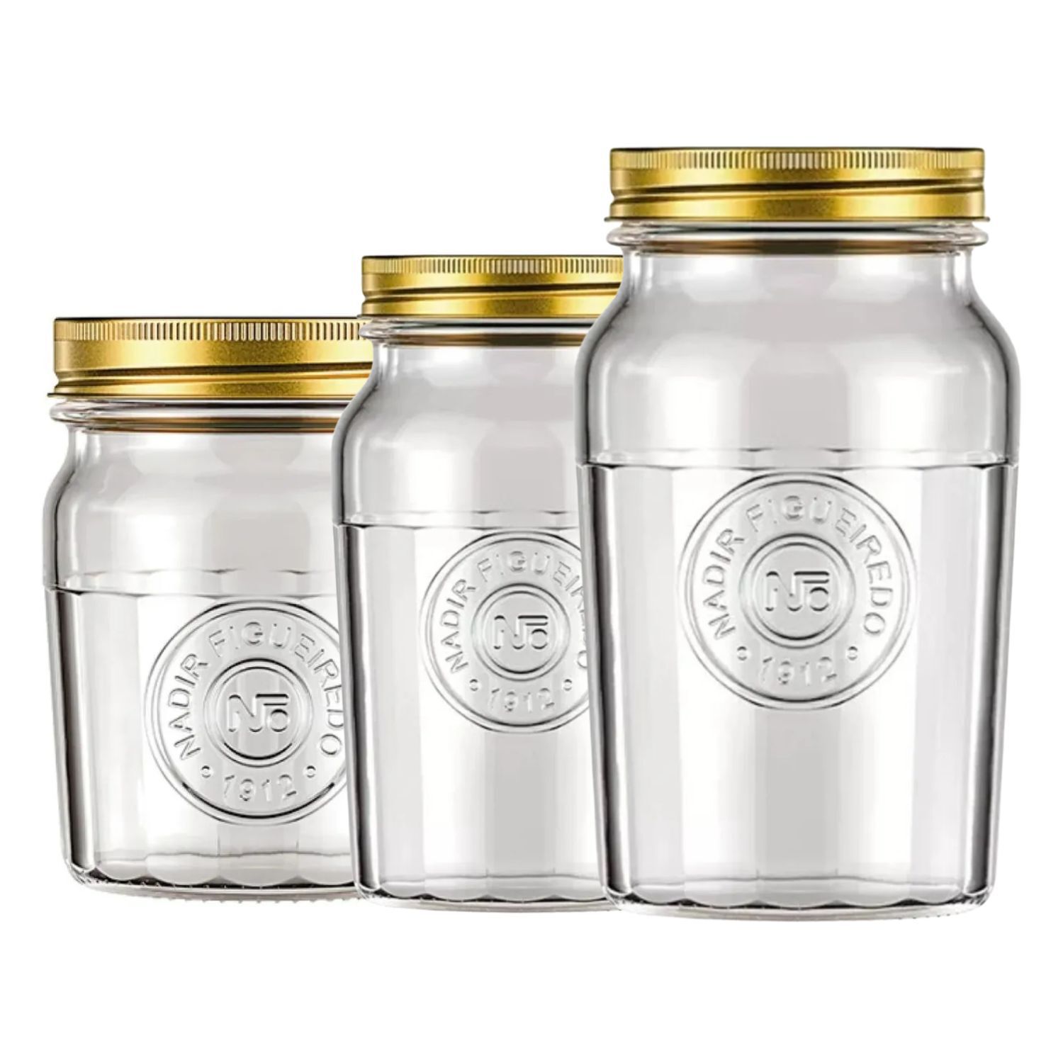Set 3 Frascos Americano Vintage Nadir Vidrio Tapa Dorada image number 0.0