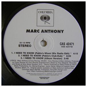 Marc Anthony - I Need To Know (promo) | 12" Maxi Single Usado