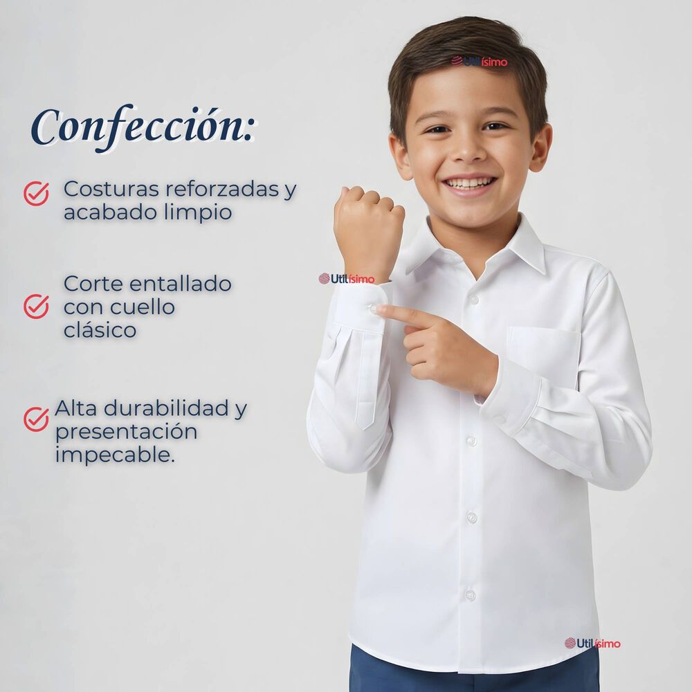 Pack 3 Camisa Escolar Blanca Manga Larga Colegio Para Ni&ntilde;os image number 5.0