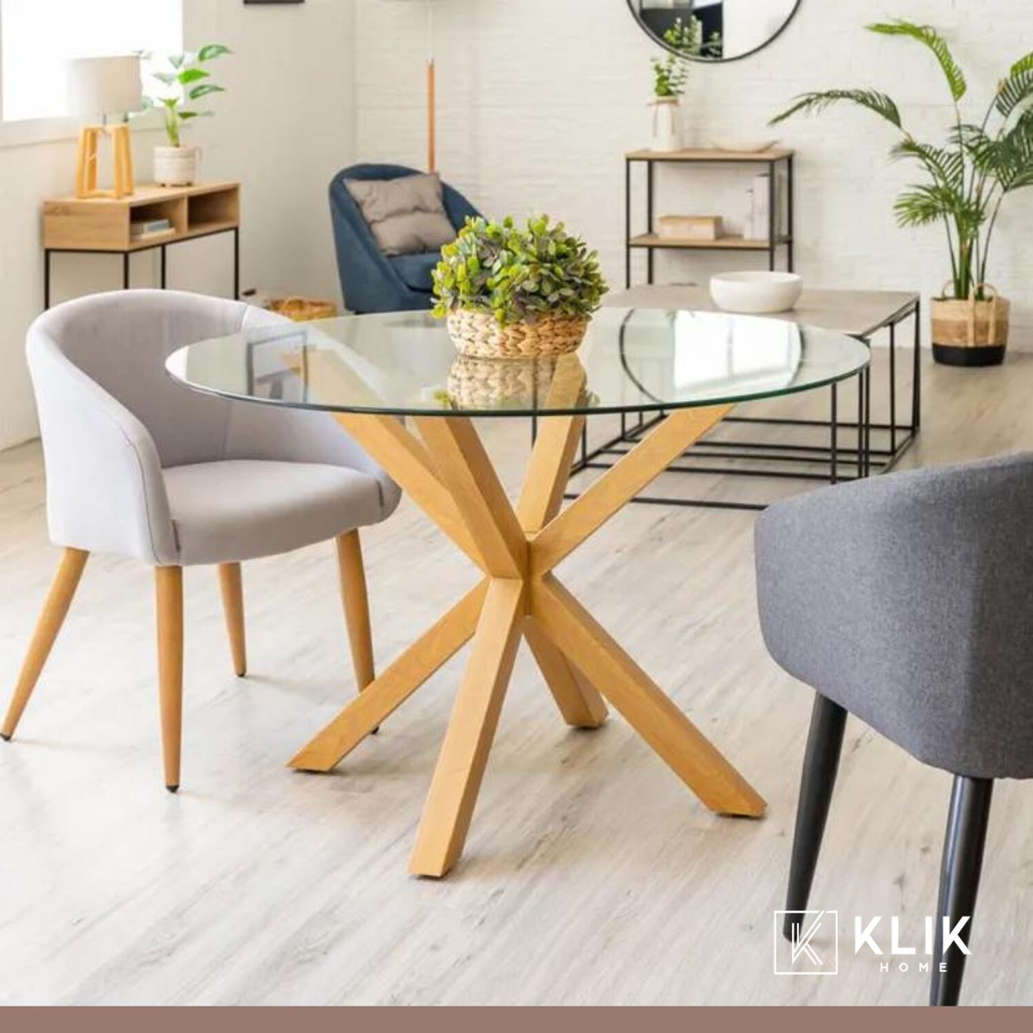 Comedor Redondo De Vidrio Cross 120cm + 5 Silla Tulip Acolchada - Gris image number 7.0