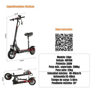 Scooter Adulto El&eacute;ctrico 40km 48v 350w Edge Negro