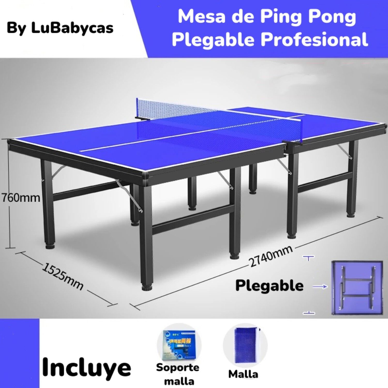 Mesa De Ping Pong Profesional Plegable 274cm By Lubabycas image number 5.0